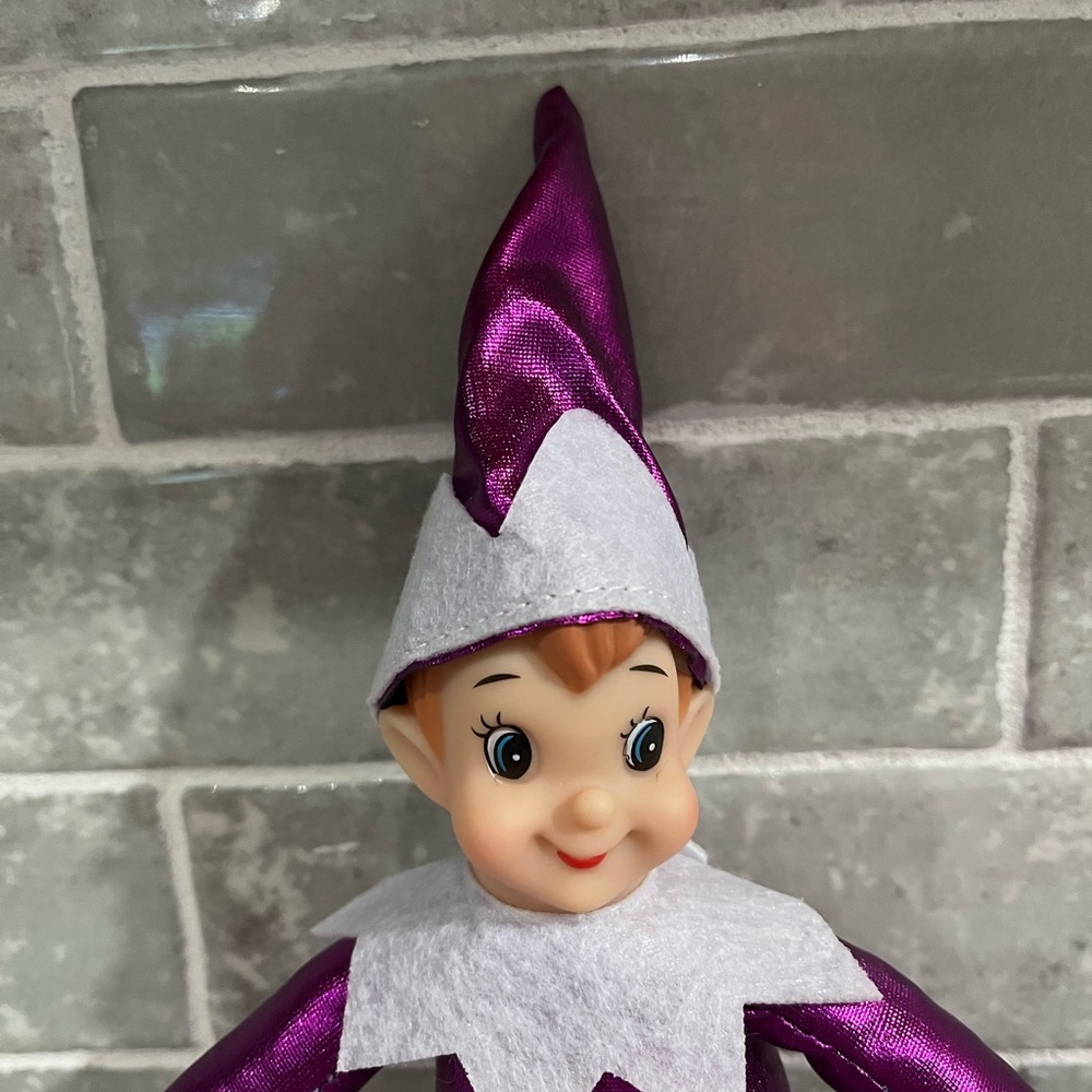 Shiny Purple Elf Doll, Metallic Holiday Elves, Poseable